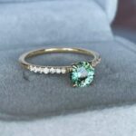 Round Cut Teal Sapphire Engagement Ring, Yellow Gold Peacock Sapphire hidden halo Ring, Teal Sapphire Wedding Ring - NASHGEMS