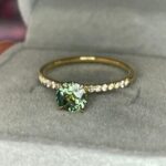 Round Cut Teal Sapphire Engagement Ring, Yellow Gold Peacock Sapphire hidden halo Ring, Teal Sapphire Wedding Ring - NASHGEMS